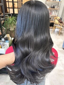 ディーエックス ウエスト(Dxxxx WEST) ブルーブラック/韓国/レイヤーカット/ブリーチなしカラー/前髪