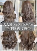 大人可愛いブリーチなしミルクティーベージュハイライトピンク