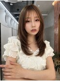 顔周りレイヤーのこなれシースルーオレンジブラウン
