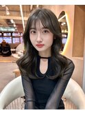 顔まわりカット　韓国　くびれヘア　ココアベージュ　大宮