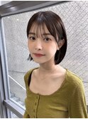 +切りっぱなしボブルフ/黒髪ネビージュ/小顔ワンレン/縮毛矯正