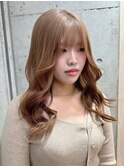 ブリーチなしダブルカラーピンクベージュミディアムボブ20代30代
