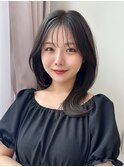 面長シースルー2way前髪小顔レイヤーカットグレージュ20代30代