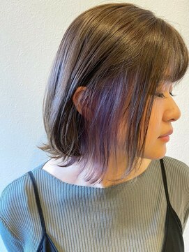 ワークス 下北沢(WORKS) インナーカラーラベンダー小顔ナチュラルボブ10代20代30代