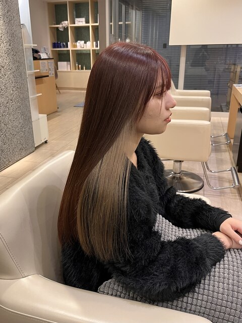艶髪ロングヘアピンクカラーインナーカラー透明感カラー