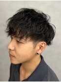 ツーブロックブラックアッシュ波巻きニュアンスパーマ【新大阪】