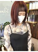 オン眉レイヤースタイル*インナーレッドブラウンカラー*Bamb松平