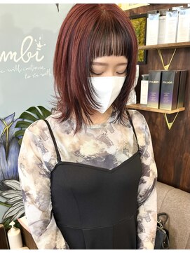 バンビ プライベート サロン(Bambi private salon) オン眉レイヤースタイル*インナーレッドブラウンカラー*Bamb松平