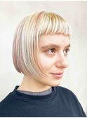 ブリーチオンカラーリングブロンドヘアーグレージュダブルカラー