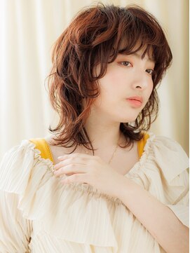 カバーヘア ブリス 上尾西口店(COVER HAIR bliss) レッドブラウンイヤリングカラーマレットヘアTd1上尾20代30代