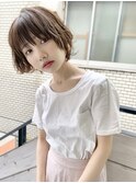 大人かわいいスリークボブくすみピンクローライト無造作パーマ
