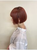 おしゃれぱつっとボブ/切りっぱなし/デザインカラーオレンジヘア
