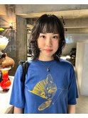 rireイメチェン前髪アンブレラカラーこなれミディウェーブパーマ