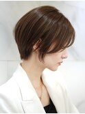 横浜西口大人ショートボブ前髪なしココアベージュ韓国30代40代