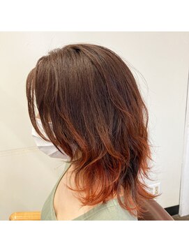 ジェルム ヘアーワークス(germe hair works) ミディアムウルフスタイル×オレンジカラー