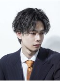 フェザーパーマ/ブルーブラック/刈り上げセンターパート[新宿]