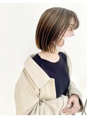 ハイライトボブ 大人かわいい/ベージュカラー/切りっぱなしボブ
