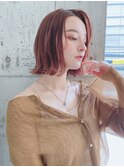 透明感オレンジブラウン◎大人ヘルシーボブ