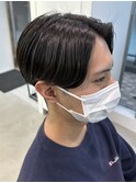 ニュアンスパーマセンターパートツーブロック刈り上げメンズヘア