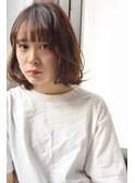 ミストバング×オレンジブラウン×ぱっつんボブ