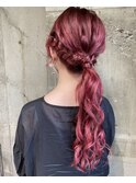 大人かわいい10代20代お呼ばれヘアアレンジカシスレッドカラー