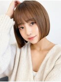 くびレイヤー前髪ピンクベージュエモージュインナーグレージュ