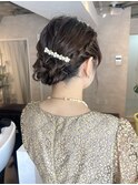 ゆるふわシニヨン編み込みパール大人可愛い美髪