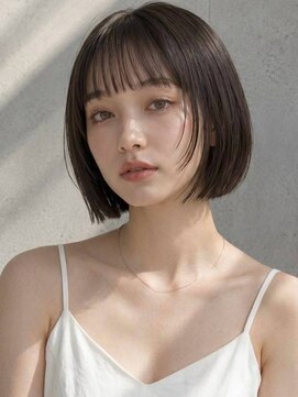 ヴェイン 渋谷(vain) ぷつっとボブ シースルーバング ストレート 暗髪 グレージュ