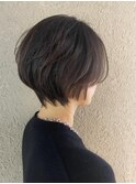 春パーマ／暗髪ショート
