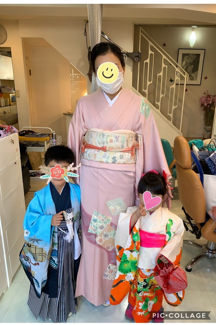 七五三、3歳、5歳、母親の着付け、ヘアセット、メイク。：L105840253