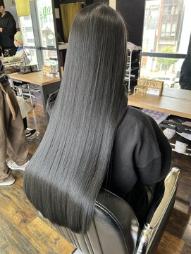 ガルボヘアー 桟橋店(garbo hair) オイルストレート　ブルーブラック　黒髪　ガルボ桟橋