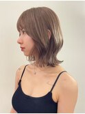 ブリーチなしダブルカラーピンクベージュミディアムボブ20代