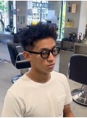 ブルーブラックフェザーパーマスパイキーショートサーフカール