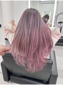 10代20代30代外国人風バレイヤージュ　ハイライトカラー　ピンク