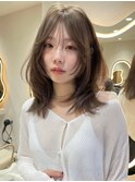 韓国ヘアーハッシュカットレイヤーカットグレージュブリーチ無し