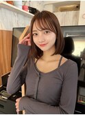 黒髪ボブルフネビージュワンレンくびレイヤーミディアムヘア