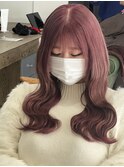 ウェーブ巻き / くびれ巻き / ピンク /ブリーチオンカラー