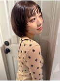レイヤーボブミルクティーベージュハッシュカットボブブラウン