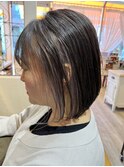 セクションカラー×ブラウン×シルバー透け感バング ハニボブ