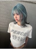 【レイヤーボブ　水色　エンドカラー　ふんわりスタイル】