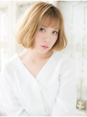 mod's姪浜/ハイトーンカラーカーキベージュAラインボブパーマh