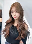 ロング顔周りレイヤー韓国ヘア美髪_F0469