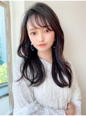 韓国風レイヤーイメチェンワイドバング美髪モカグレージュ