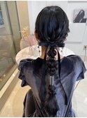 ミニウルフデジタルパーマチェリーブラウンヘアセット編み込み