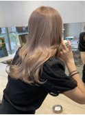 韓国ヘア顔周りレイヤーミルクティーベージュグレージュカラー