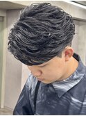 メンズセンターパートウルフセンターパートニュアンスパーマ襟足