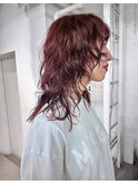 レイヤーロングニュアンスパーマ暖色カラー