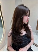 韓国ヘアレイヤーカット×艶オリーブグレージュブリーチ無し