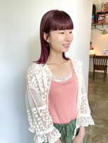 ヘアーアイストゥーレ(HAIR ICI TRE)&nbsp;ピンクカラー チェリー ワイドバング 切りっぱなし 担当渡辺聖