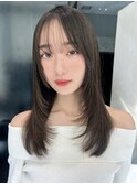 顔周りレイヤーミディアム美髪前髪カット_F0017
